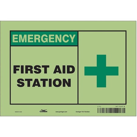First Aid Station, 10 in W x 7 in H, Vertical Rectangle, Glow Vinyl, 471U73 MPN:471U73
