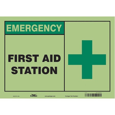 First Aid Station, 14 in W x 10 in H, Horizontal Rectangle, Glow Vinyl, 471U74 MPN:471U74