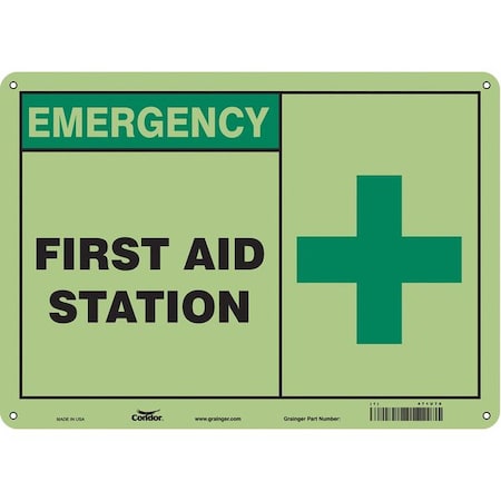 First Aid Station, 14 in W x 10 in H, Horizontal Rectangle, Polyethylene, 471U76 MPN:471U76