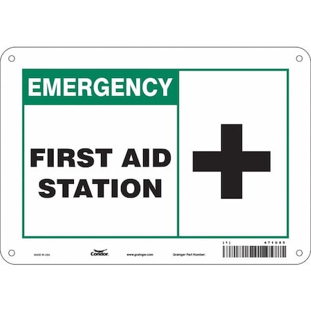 First Aid Station, 10 in W x 7 in H, Vertical Rectangle, Polyethylene, 471U85 MPN:471U85
