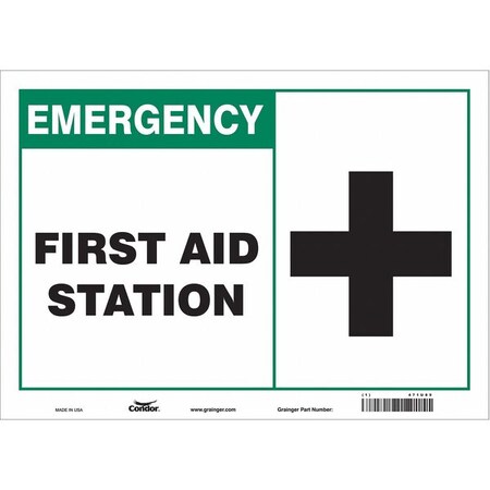 First Aid Station, 14 in W x 10 in H, Horizontal Rectangle, Vinyl, 471U89 MPN:471U89