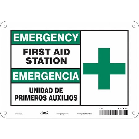 Emergency/Emergencia, First Aid Station, 10 in W x 7 in H, Polyethylene, 471V05 MPN:471V05