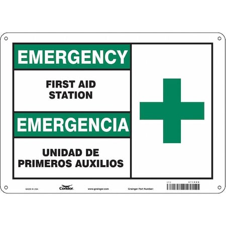 Emergency/Emergencia, First Aid Station/Unidad De Primeros Auxilios, 14 in W x 10 in H, 471V06 MPN:471V06