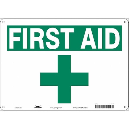 First Aid, 14 in W x 10 in H, Horizontal Rectangle, Aluminum, 471V10 MPN:471V10
