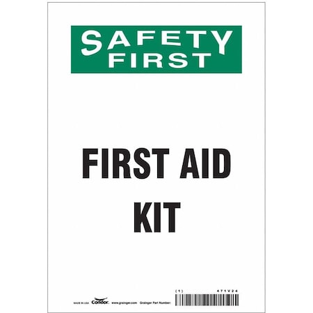 Safety First, First Aid Kit, 7 in W x 10 in H, Horizontal Rectangle, Vinyl, 471V24 MPN:471V24