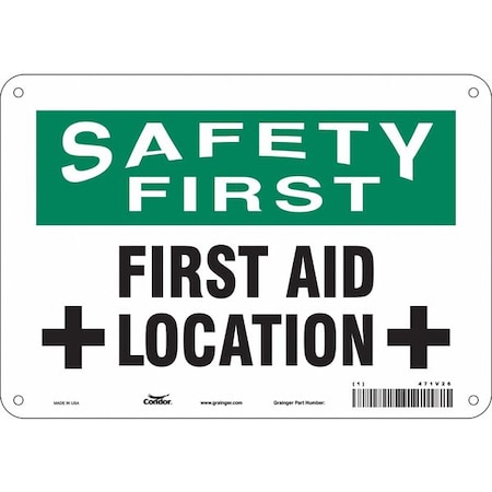 Safety First, First Aid Location, 10 in W x 7 in H, Vertical Rectangle, Aluminum, 471V26 MPN:471V26