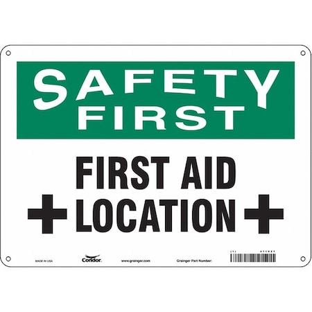 Safety First, First Aid Location, 14 in W x 10 in H, Horizontal Rectangle, Aluminum, 471V27 MPN:471V27