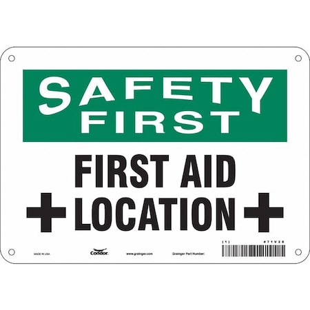 Safety First, First Aid Location, 10 in W x 7 in H, Vertical Rectangle, Polyethylene, 471V28 MPN:471V28
