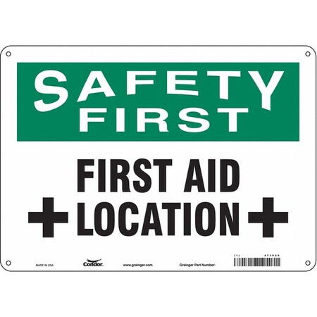 Safety First, First Aid Location, 14 in W x 10 in H, Horizontal Rectangle, Polyethylene, 471V29 MPN:471V29
