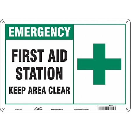 First Aid Station Keep Area Clear, 14 in W x 10 in H, Horizontal Rectangle, Polyethylene, 471V53 MPN:471V53