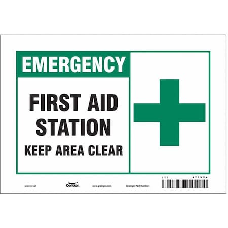 First Aid Station Keep Area Clear, 10 in W x 7 in H, Vertical Rectangle, Vinyl, 471V54 MPN:471V54