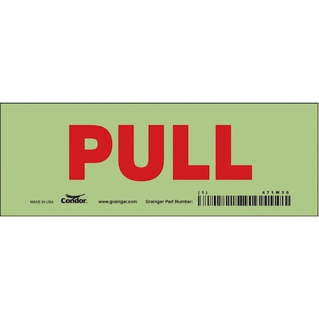 Pull, 7 in W x 2 1/2 in H, Horizontal Rectangle, Glow Vinyl, 471W36 MPN:471W36