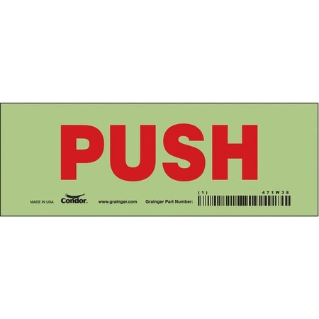 Push, 7 in W x 2 1/2 in H, Horizontal Rectangle, Glow Vinyl, 471W38 MPN:471W38