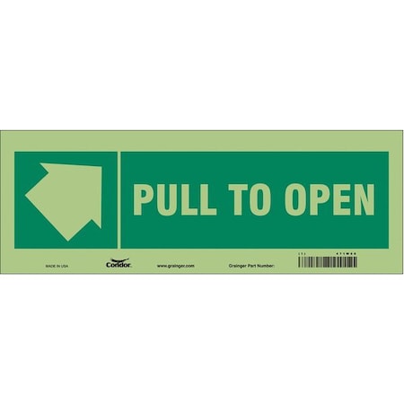 Push To Open, 14 in W x 5 in H, Vertical Rectangle, Glow Vinyl, 471W66 MPN:471W66