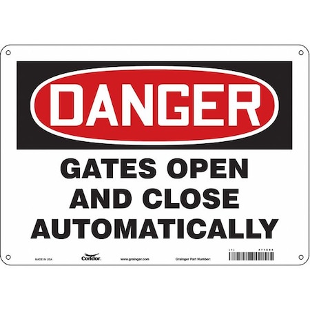 Danger, Gates Open And Close Automatically, 14 in x 10 in, Horizontal Rectangle, Aluminum, 471X94 MPN:471X94