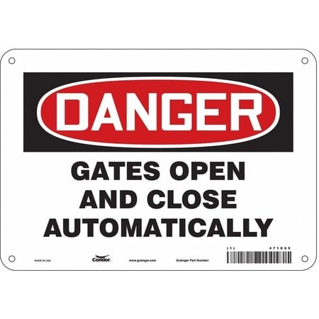 Danger, Gates Open And Close Automatically, 10 in x 7 in, Vertical Rectangle, Polyethylene, 471X95 MPN:471X95