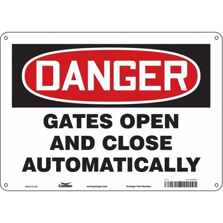 Danger, Gates Open And Close Automatically, 14 in W x 10 in H, Rectangle, Polyethylene, 471X96 MPN:471X96