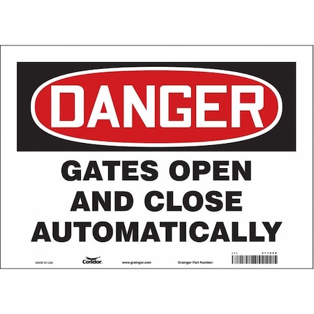 Danger, Gates Open And Close Automatically, 14 in W x 10 in H, Horizontal Rectangle, Vinyl, 471X98 MPN:471X98