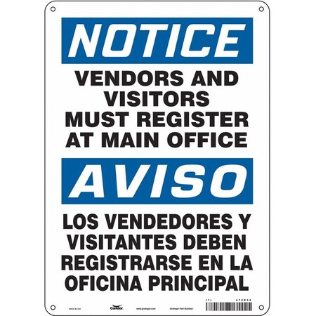 Safety Sign, 14 in Height, 10 in Width, Aluminum, Vertical Rectangle, English, Spanish, 472D32 MPN:472D32