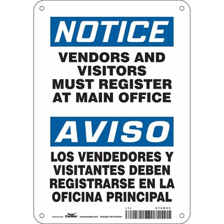 Safety Sign, 10 in H, 7 in W, Polyethylene, Horizontal Rectangle, English, Spanish, 472D33 MPN:472D33
