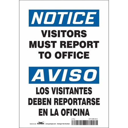 Safety Sign, 10 in Height, 7 in Width, Vinyl, Horizontal Rectangle, English, Spanish, 472D44 MPN:472D44