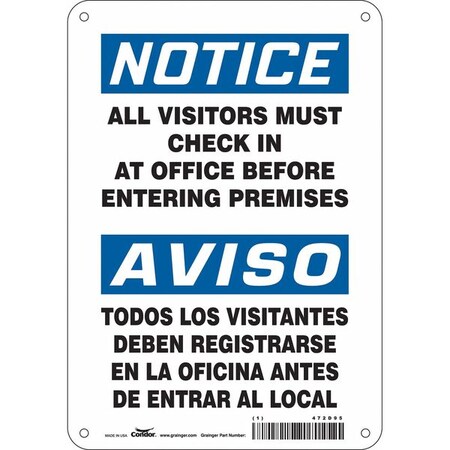 Safety Sign, 10 in Height, 7 in Width, Aluminum, Horizontal Rectangle, English, Spanish, 472D95 MPN:472D95