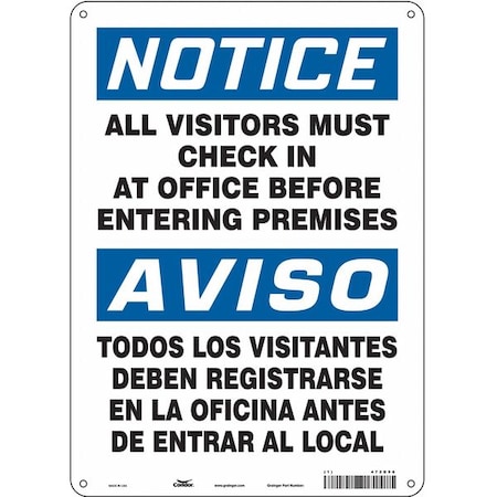 Safety Sign, 14 in Height, 10 in Width, Aluminum, Vertical Rectangle, English, Spanish, 472D96 MPN:472D96