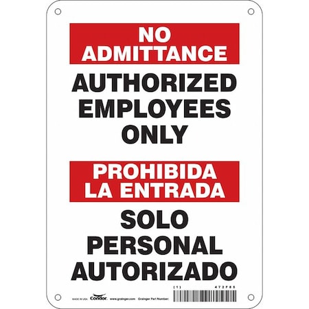 Safety Sign, 10 in Height, 7 in Width, Aluminum, Horizontal Rectangle, English, Spanish, 472F85 MPN:472F85