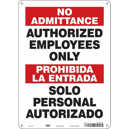 Safety Sign, 14 in Height, 10 in Width, Aluminum, Vertical Rectangle, English, Spanish, 472F86 MPN:472F86
