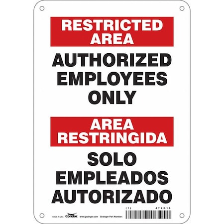 Safety Sign, 10 in Height, 7 in Width, Aluminum, Horizontal Rectangle, English, Spanish, 472G16 MPN:472G16