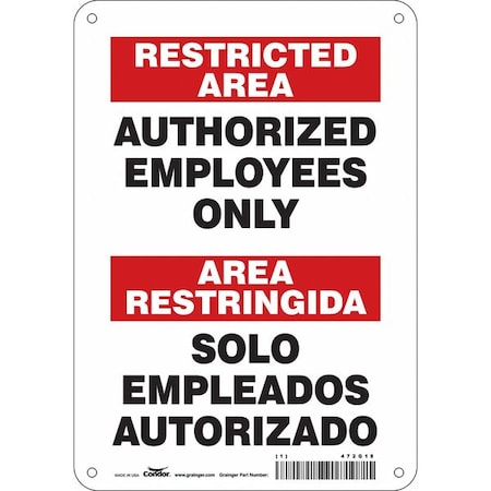Safety Sign, 10 in H, 7 in W, Polyethylene, Horizontal Rectangle, English, Spanish, 472G18 MPN:472G18