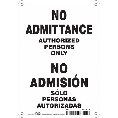 Safety Sign, 10 in H, 7 in W, Polyethylene, Horizontal Rectangle, English, Spanish, 472H79 MPN:472H79