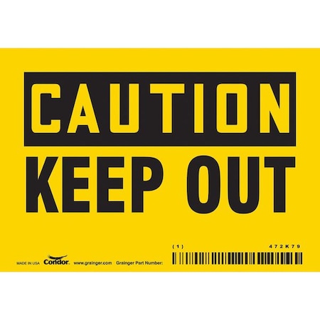Caution, Keep Out, 5 in W x 3 1/2 in H, Horizontal Rectangle, Vinyl, 472K79 MPN:472K79