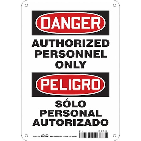 Safety Sign, 10 in Height, 7 in Width, Aluminum, Horizontal Rectangle, English, Spanish, 472M22 MPN:472M22