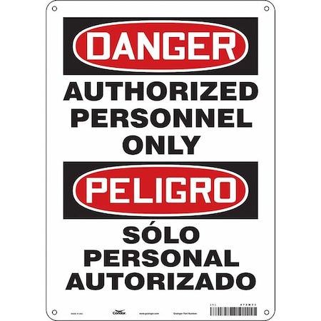 Safety Sign, 14 in Height, 10 in Width, Aluminum, Vertical Rectangle, English, Spanish, 472M23 MPN:472M23