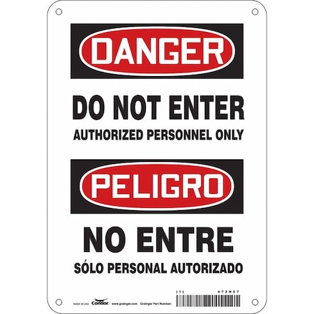 Safety Sign, 10 in Height, 7 in Width, Aluminum, Horizontal Rectangle, English, Spanish, 472N07 MPN:472N07