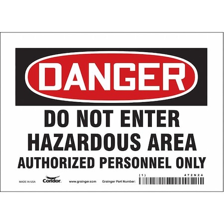 Safety Sign, 5 in Height, 7 in Width, Vinyl, Horizontal Rectangle, English, 472N24 MPN:472N24