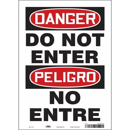 Safety Sign, 14 in Height, 10 in Width, Vinyl, Vertical Rectangle, English, Spanish, 472N77 MPN:472N77