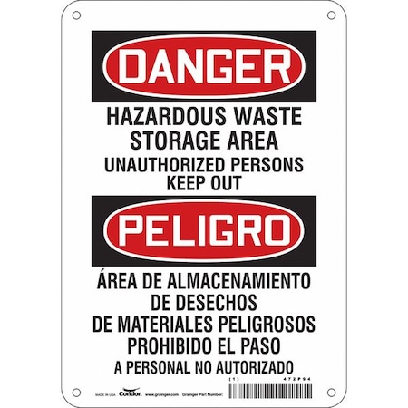 Safety Sign, 10 in H, 7 in W, Polyethylene, Horizontal Rectangle, English, Spanish, 472P94 MPN:472P94