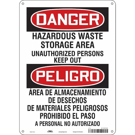 Safety Sign, 14 in Height, 10 in Width, Polyethylene, Vertical Rectangle, English, Spanish, 472P95 MPN:472P95