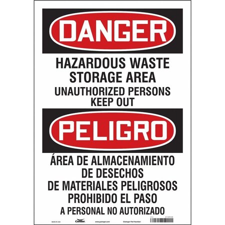 Safety Sign, 20 in H, 14 in W, Vinyl, Vertical Rectangle, English, Spanish, 472P99 MPN:472P99