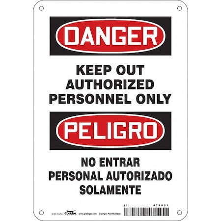 Safety Sign, 10 in Height, 7 in Width, Aluminum, Horizontal Rectangle, English, Spanish, 472R53 MPN:472R53