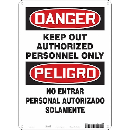 Safety Sign, 14 in Height, 10 in Width, Aluminum, Vertical Rectangle, English, Spanish, 472R54 MPN:472R54