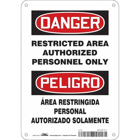 Safety Sign, 10 in H, 7 in W, Polyethylene, Horizontal Rectangle, English, Spanish, 472T11 MPN:472T11