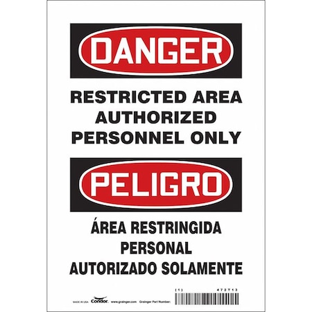 Safety Sign, 10 in Height, 7 in Width, Vinyl, Horizontal Rectangle, English, Spanish, 472T13 MPN:472T13