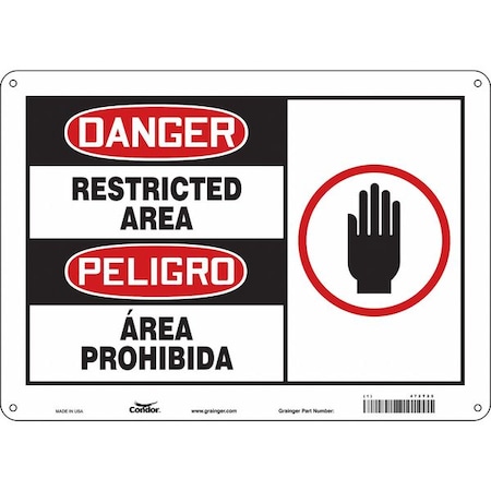 Safety Sign, 10 in H, 14 in W, Polyethylene, Horizontal Rectangle, English, Spanish, 472T25 MPN:472T25