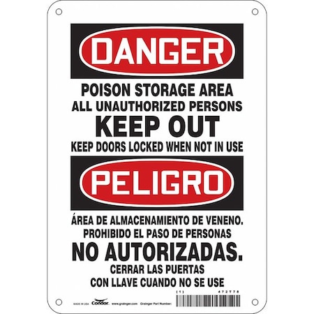 Safety Sign, 10 in H, 7 in W, Polyethylene, Horizontal Rectangle, English, Spanish, 472T78 MPN:472T78