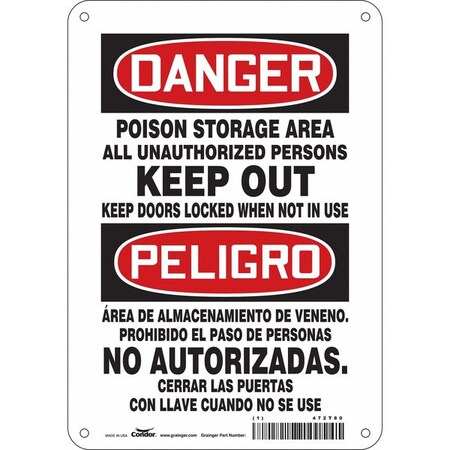 Safety Sign, 10 in Height, 7 in Width, Vinyl, Horizontal Rectangle, English, Spanish, 472T80 MPN:472T80