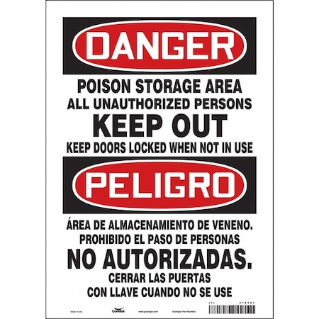 Safety Sign, 14 in H, 10 in W, Vinyl, Vertical Rectangle, English, Spanish, 472T81 MPN:472T81