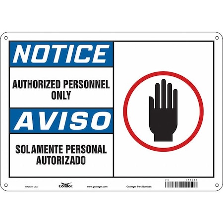 Safety Sign, 10 in H, 14 in W, Aluminum, Horizontal Rectangle, English, Spanish, 472U24 MPN:472U24